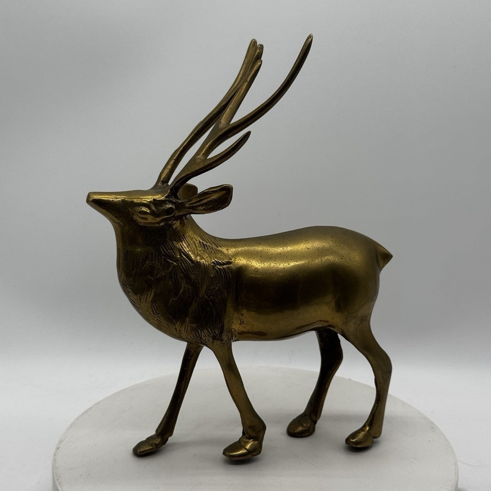 Brass Stag Deer Reindeer Caribou Statue Figure 8" Vtg MCM Mid Century Video